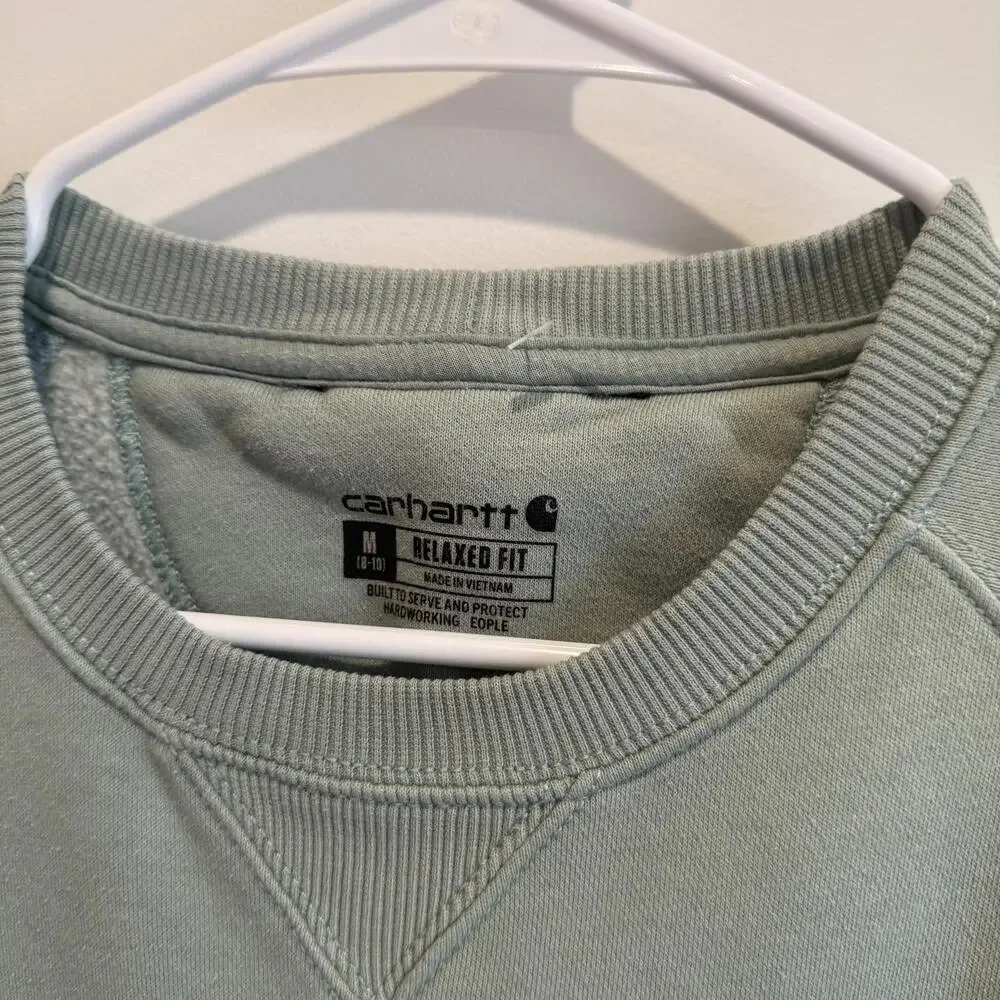 Carhartt Women's Crewneck Sweatshirt in Light Green Relaxed Fit Medium - Picture 5 of 5